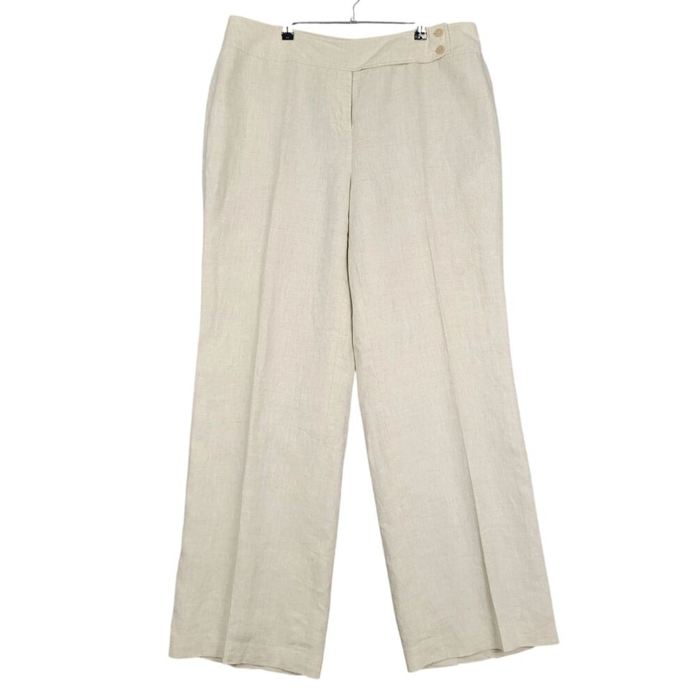 JM COLLECTION Beige 100% Linen Wide Leg Pants Minimalist Resort Coastal SIZE 16W